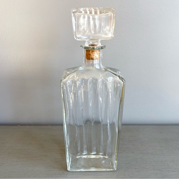 Other - VTG 60s Heavy Clear Glass Liquor Bottle Decanter Vase Decor w/ Cork Stopper 11"